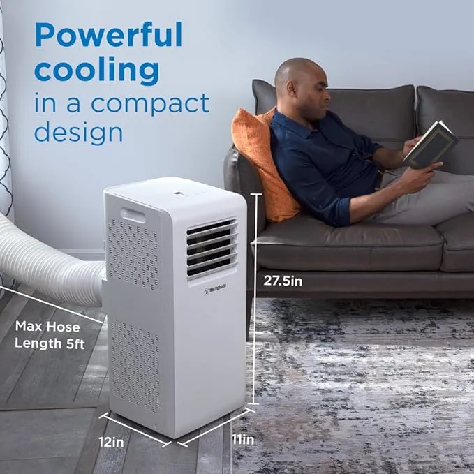 Air Conditioner Portable For Rooms Up To 300 Square Feet, Portable AC with Home Dehumidifier, 3-Speed Fan, Programmable Timer, Remote Control, Window Installation Kit, White