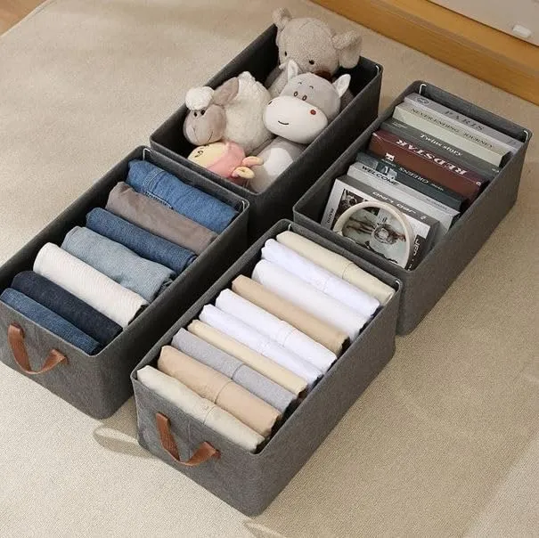 Foldable Storage Box (Pack of 2) Canvas Fabric Baskets For Organizing With Handles, Rectangle Small, Cube, Foldable Multipurpose Box, Closet, Desk, Baby Storage Organizer
