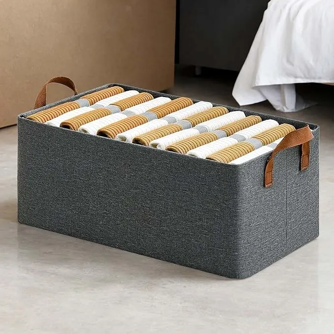 Foldable Storage Box (Pack of 2) Canvas Fabric Baskets For Organizing With Handles, Rectangle Small, Cube, Foldable Multipurpose Box, Closet, Desk, Baby Storage Organizer